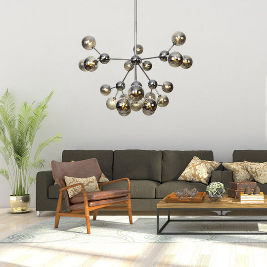 Industrial Style Hanging Chandelier Light With Amber/Clear/Smoke Gray Glass In 3/9/12 Lights -