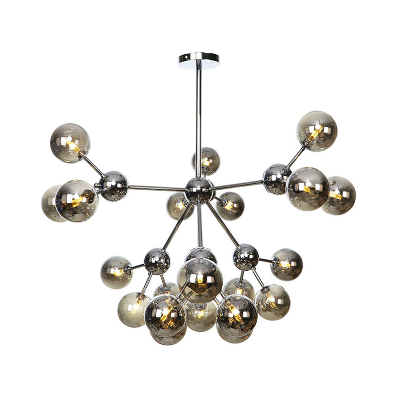 Industrial Style Hanging Chandelier Light With Amber/Clear/Smoke Gray Glass In 3/9/12 Lights -