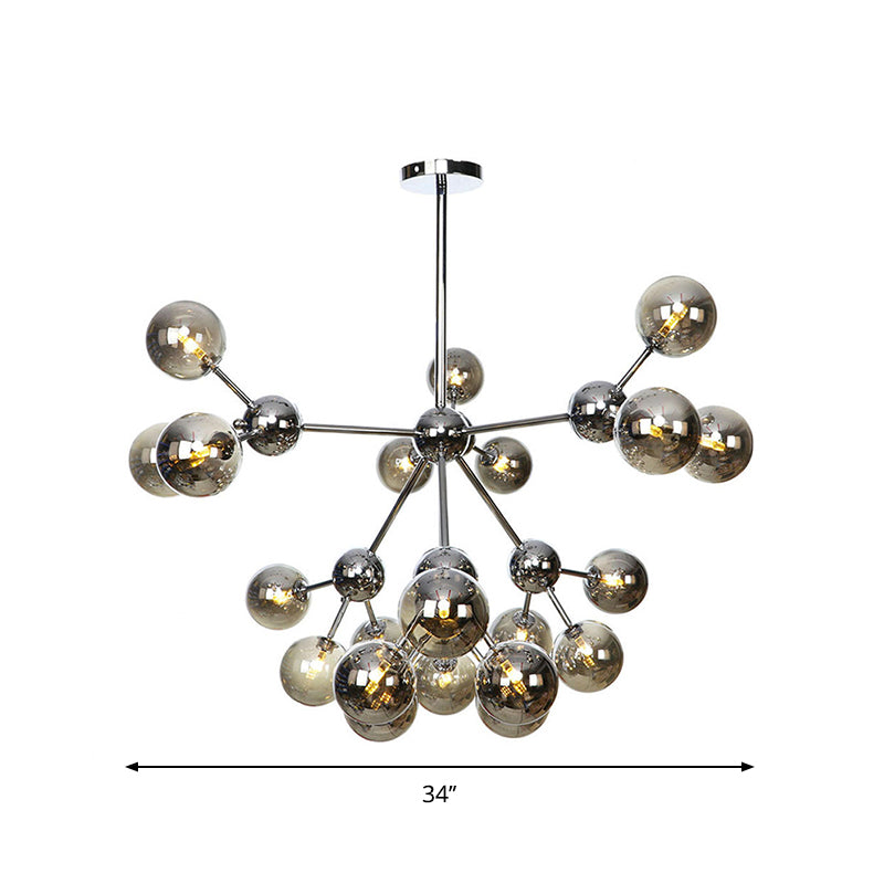 Industrial Style Hanging Chandelier Light - 13"/27.5"/34" W Orbit Shade - Amber/Clear/Smoke Gray Glass - 3/9/12 Lights