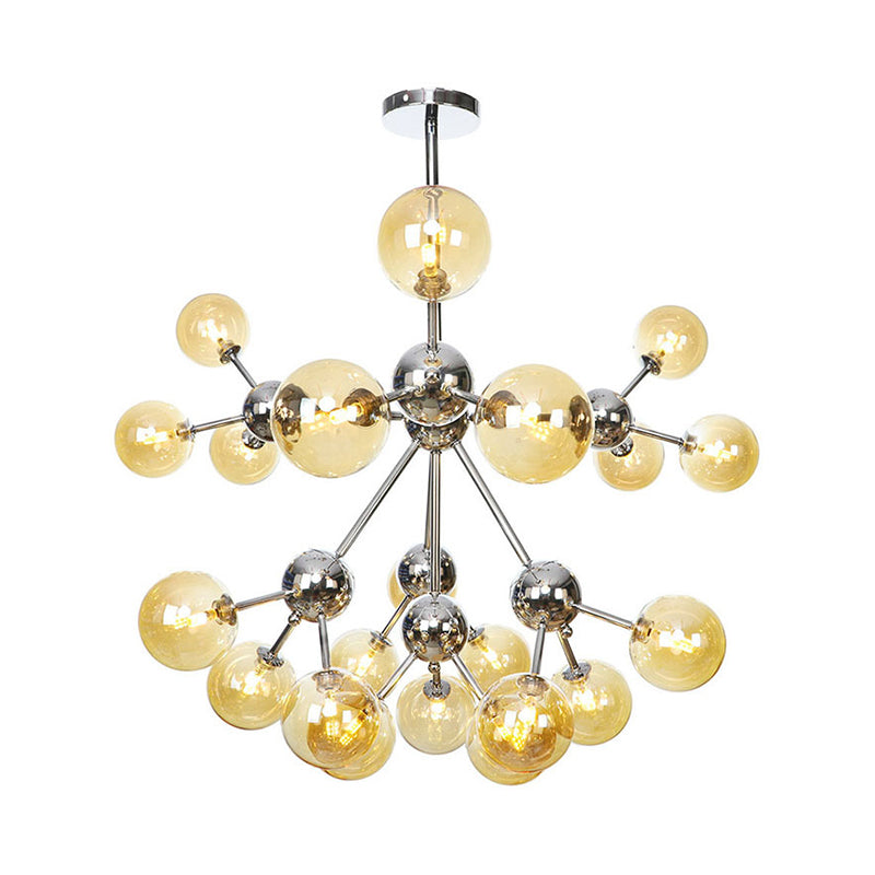 Industrial Style Hanging Chandelier Light - 13"/27.5"/34" W Orbit Shade - Amber/Clear/Smoke Gray Glass - 3/9/12 Lights