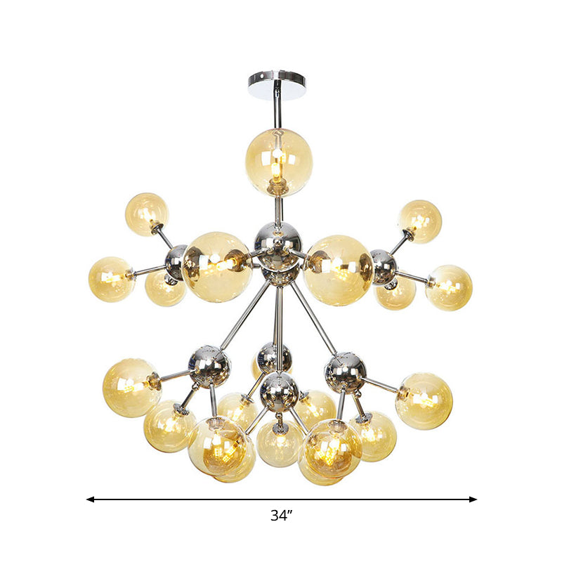 Industrial Style Hanging Chandelier Light - 13"/27.5"/34" W Orbit Shade - Amber/Clear/Smoke Gray Glass - 3/9/12 Lights