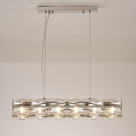 Modern Crystal Tube Island Light With 6/8 Bulb Suspension - Clear And Stylish