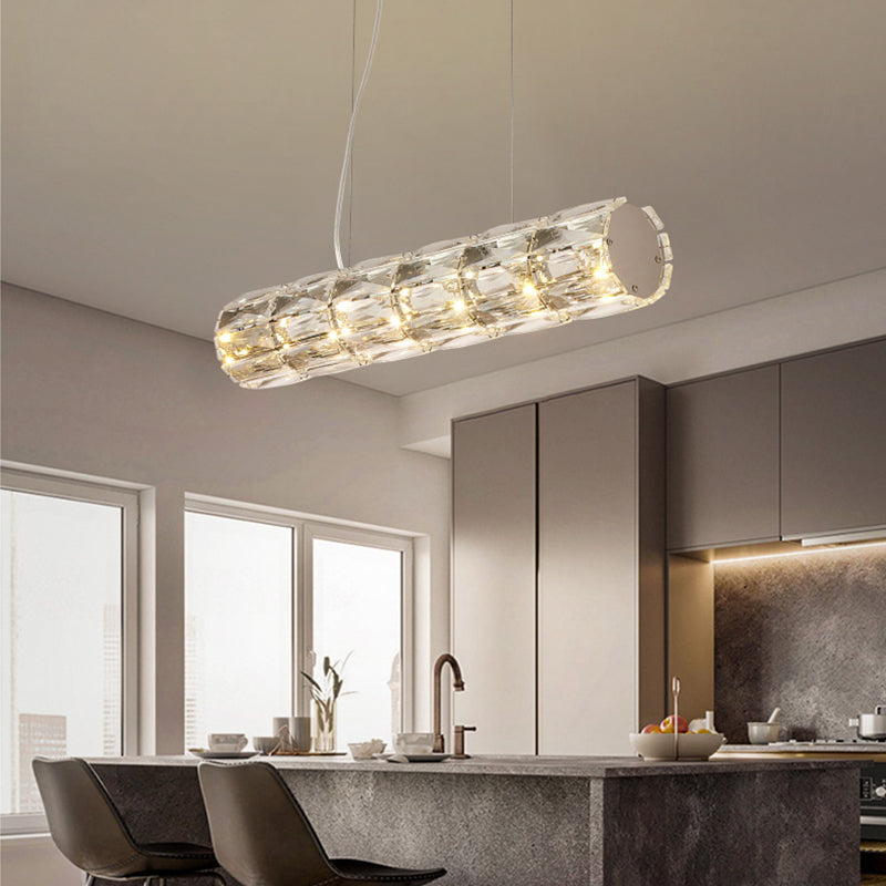 Modern Crystal Tube Island Light With 6/8 Bulb Suspension - Clear And Stylish