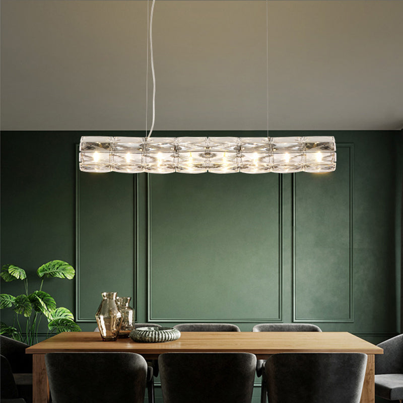 Modern Crystal Tube Island Light With 6/8 Bulb Suspension - Clear And Stylish