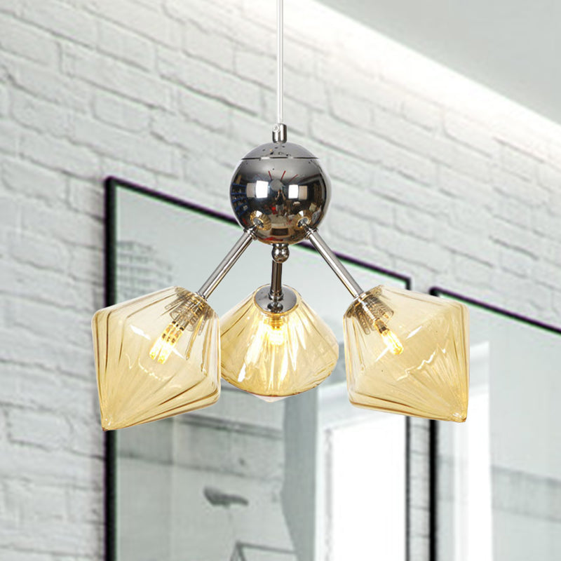 Industrial Style Diamond Pendant Light With Amber/Clear Glass Multiple Bulbs Chandelier Fixture -