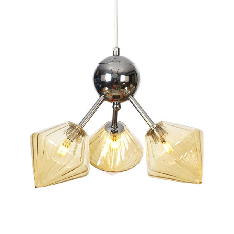 Industrial Stylish Glass Diamond Pendant Light Chandelier - 3/9/12 Bulbs, Amber/Clear Glass, 13"/27.5"/34" Width