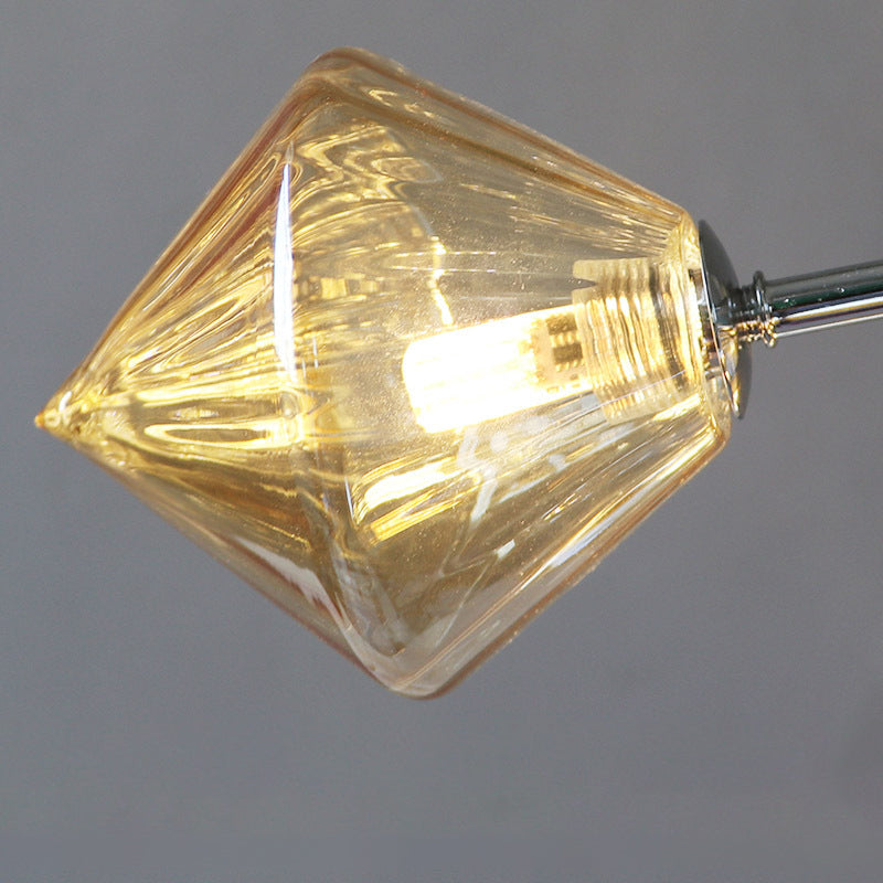 Industrial Stylish Glass Diamond Pendant Light Chandelier - 3/9/12 Bulbs, Amber/Clear Glass, 13"/27.5"/34" Width