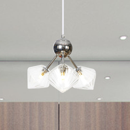 Industrial Stylish Glass Diamond Pendant Light Chandelier - 3/9/12 Bulbs, Amber/Clear Glass, 13"/27.5"/34" Width