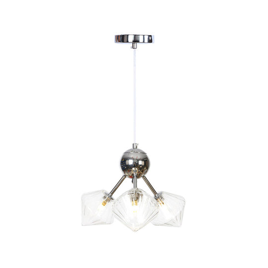 Industrial Stylish Glass Diamond Pendant Light Chandelier - 3/9/12 Bulbs, Amber/Clear Glass, 13"/27.5"/34" Width