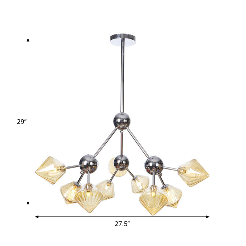 Industrial Style Diamond Pendant Light With Amber/Clear Glass Multiple Bulbs Chandelier Fixture -