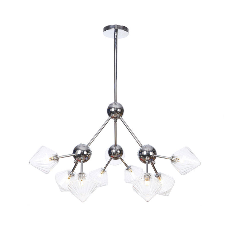 Industrial Stylish Glass Diamond Pendant Light Chandelier - 3/9/12 Bulbs, Amber/Clear Glass, 13"/27.5"/34" Width