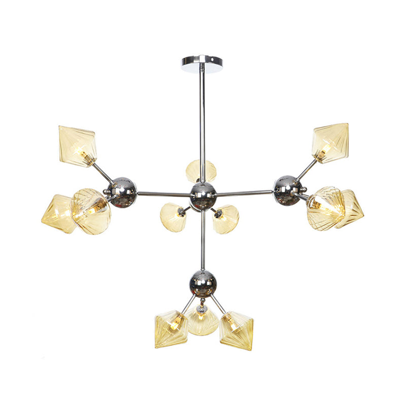 Industrial Style Diamond Pendant Light With Amber/Clear Glass Multiple Bulbs Chandelier Fixture -