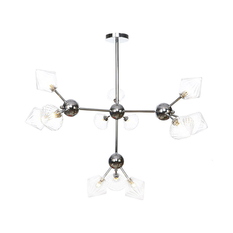 Industrial Stylish Glass Diamond Pendant Light Chandelier - 3/9/12 Bulbs, Amber/Clear Glass, 13"/27.5"/34" Width