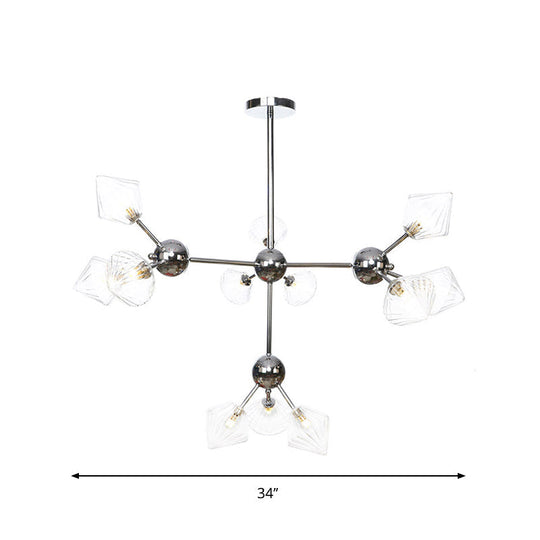 Industrial Stylish Glass Diamond Pendant Light Chandelier - 3/9/12 Bulbs, Amber/Clear Glass, 13"/27.5"/34" Width