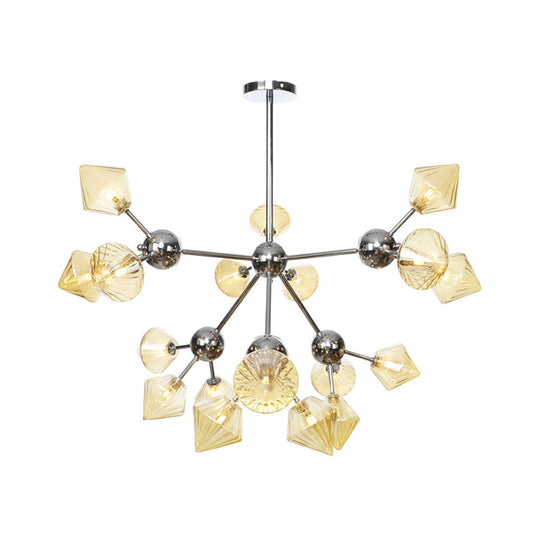 Industrial Style Diamond Pendant Light With Amber/Clear Glass Multiple Bulbs Chandelier Fixture -