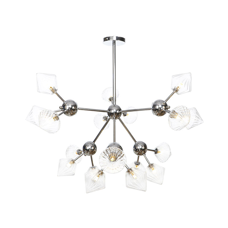 Industrial Stylish Glass Diamond Pendant Light Chandelier - 3/9/12 Bulbs, Amber/Clear Glass, 13"/27.5"/34" Width