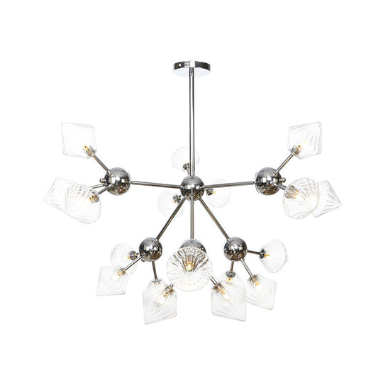 Industrial Stylish Glass Diamond Pendant Light Chandelier - 3/9/12 Bulbs, Amber/Clear Glass, 13"/27.5"/34" Width