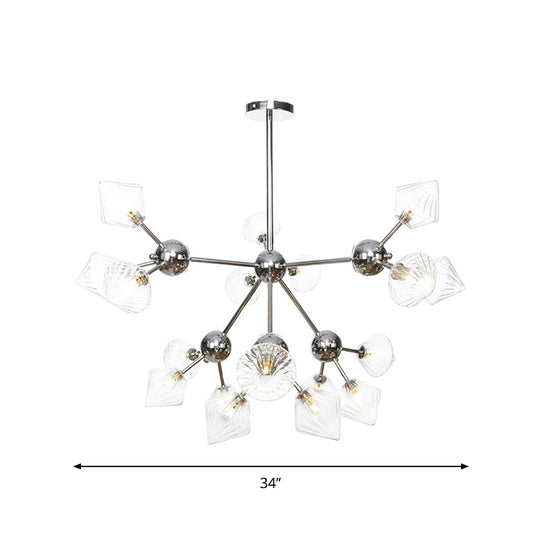 Industrial Stylish Glass Diamond Pendant Light Chandelier - 3/9/12 Bulbs, Amber/Clear Glass, 13"/27.5"/34" Width