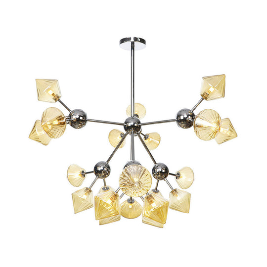 Industrial Style Diamond Pendant Light With Amber/Clear Glass Multiple Bulbs Chandelier Fixture -