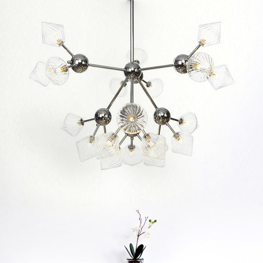 Industrial Stylish Glass Diamond Pendant Light Chandelier - 3/9/12 Bulbs, Amber/Clear Glass, 13"/27.5"/34" Width