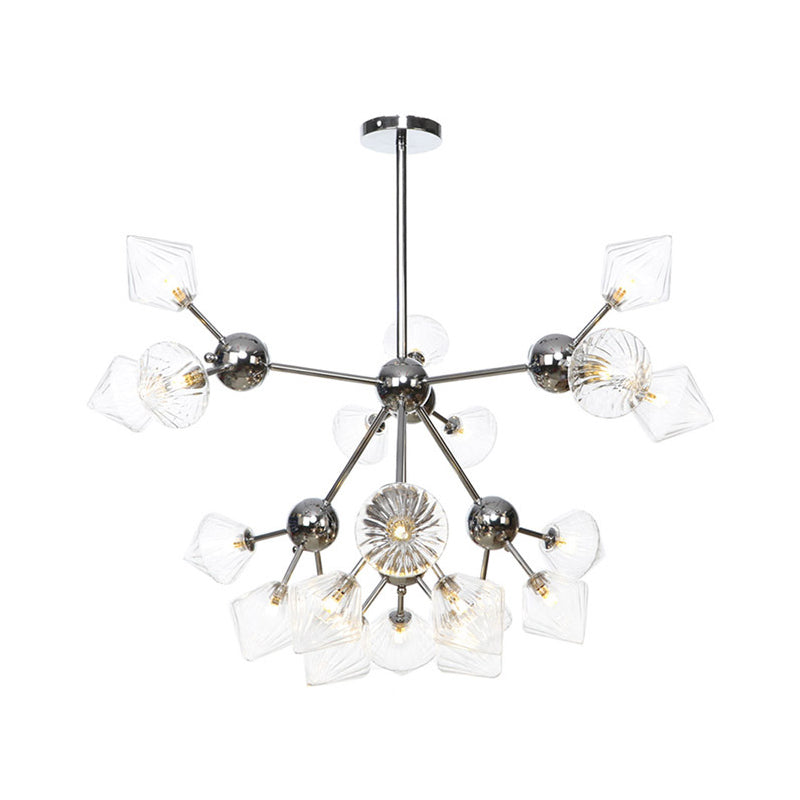 Industrial Stylish Glass Diamond Pendant Light Chandelier - 3/9/12 Bulbs, Amber/Clear Glass, 13"/27.5"/34" Width