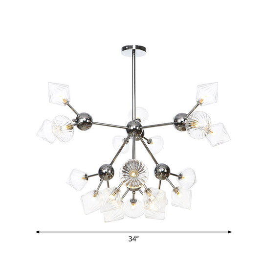 Industrial Stylish Glass Diamond Pendant Light Chandelier - 3/9/12 Bulbs, Amber/Clear Glass, 13"/27.5"/34" Width