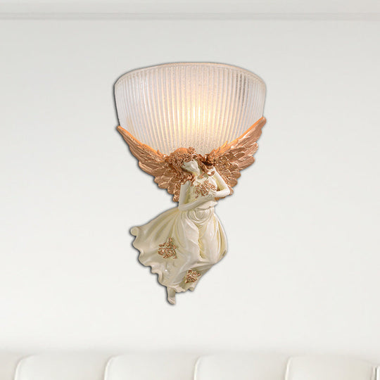 Lodge Style Bowl Frosted Glass Wall Sconce - 10/12 W 1 Bulb Gold/White Angel Design Left/Right Red /