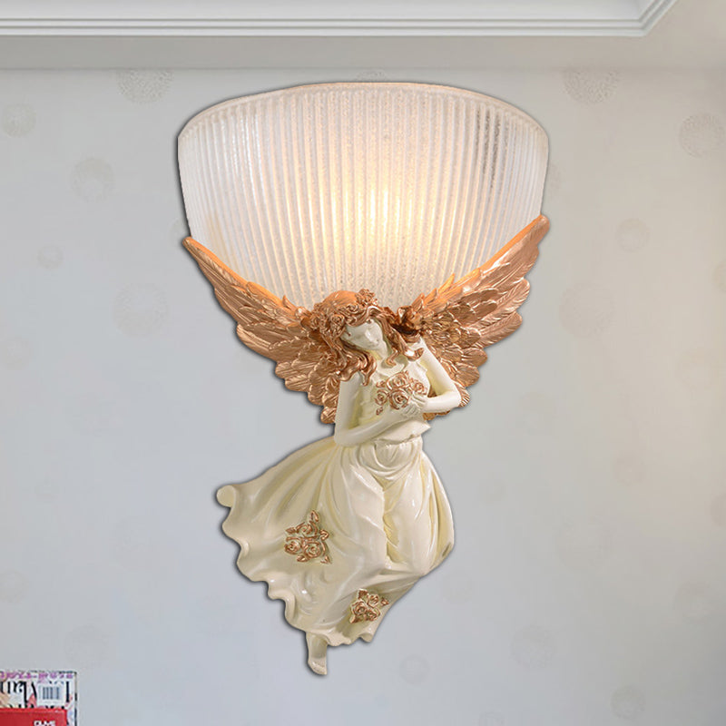 Lodge Style Bowl Frosted Glass Wall Sconce - 10/12 W 1 Bulb Gold/White Angel Design Left/Right