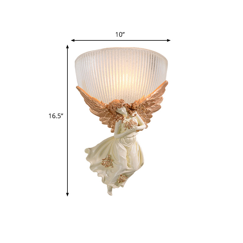 Lodge Style Bowl Frosted Glass Wall Sconce - 10/12 W 1 Bulb Gold/White Angel Design Left/Right