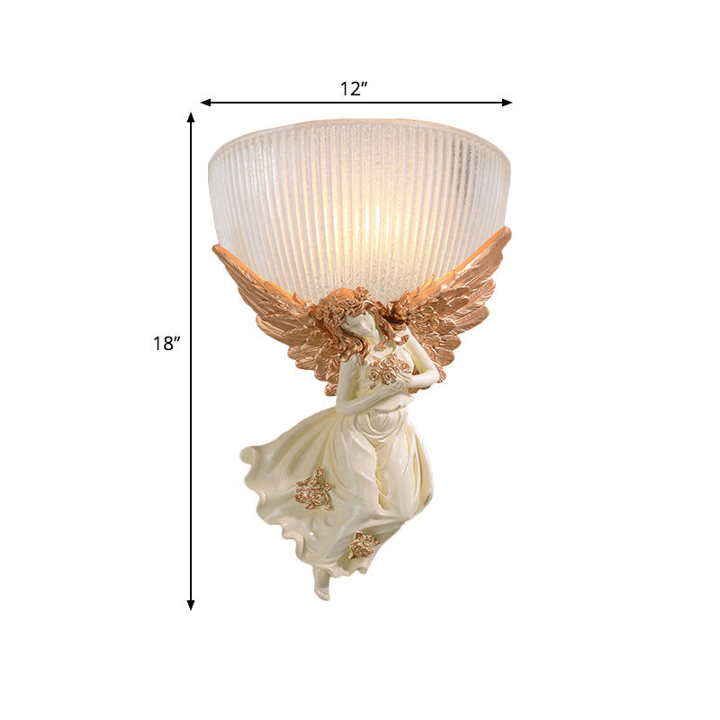 Lodge Style Bowl Frosted Glass Wall Sconce - 10/12 W 1 Bulb Gold/White Angel Design Left/Right