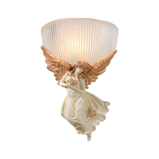 Lodge Style Bowl Frosted Glass Wall Sconce - 10/12 W 1 Bulb Gold/White Angel Design Left/Right