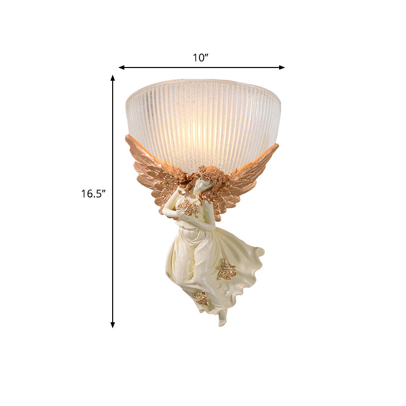 Lodge Style Bowl Frosted Glass Wall Sconce - 10/12 W 1 Bulb Gold/White Angel Design Left/Right