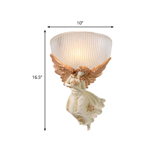 Lodge Style Bowl Frosted Glass Wall Sconce - 10/12 W 1 Bulb Gold/White Angel Design Left/Right