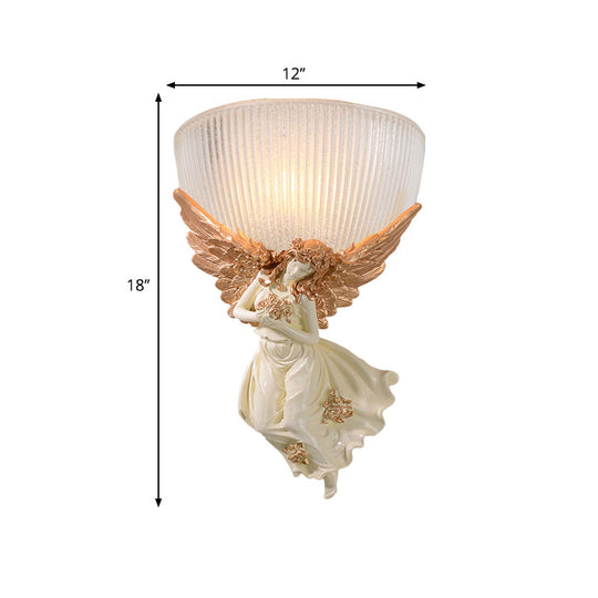 Lodge Style Bowl Frosted Glass Wall Sconce - 10/12 W 1 Bulb Gold/White Angel Design Left/Right