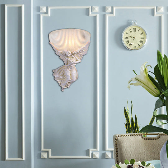 Lodge Style Bowl Frosted Glass Wall Sconce - 10/12 W 1 Bulb Gold/White Angel Design Left/Right