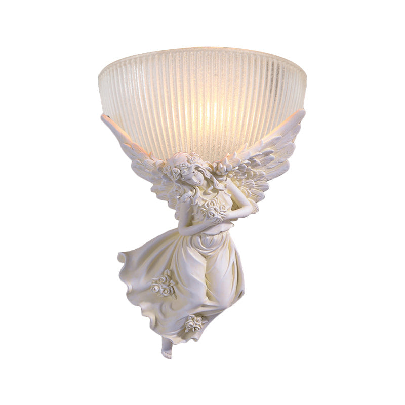 Lodge Style Bowl Frosted Glass Wall Sconce - 10/12 W 1 Bulb Gold/White Angel Design Left/Right