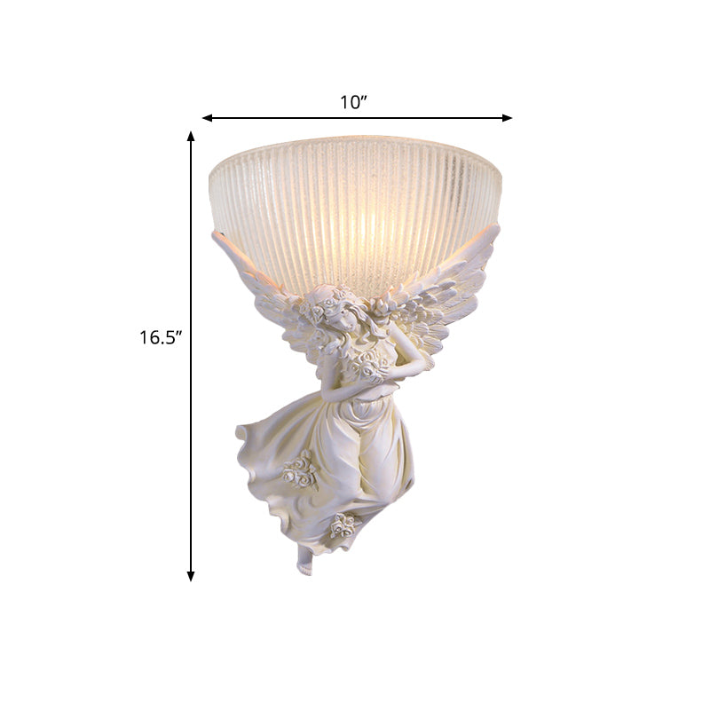 Lodge Style Bowl Frosted Glass Wall Sconce - 10/12 W 1 Bulb Gold/White Angel Design Left/Right