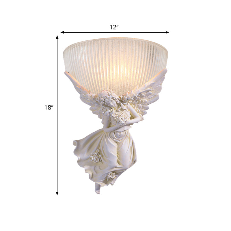 Lodge Style Bowl Frosted Glass Wall Sconce - 10/12 W 1 Bulb Gold/White Angel Design Left/Right