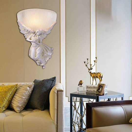 Lodge Style Bowl Frosted Glass Wall Sconce - 10/12 W 1 Bulb Gold/White Angel Design Left/Right