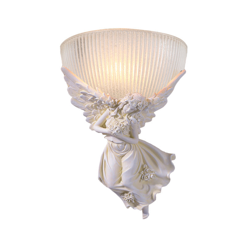 Lodge Style Bowl Frosted Glass Wall Sconce - 10/12 W 1 Bulb Gold/White Angel Design Left/Right