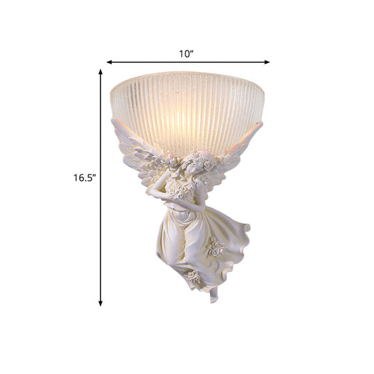 Lodge Style Bowl Frosted Glass Wall Sconce - 10/12 W 1 Bulb Gold/White Angel Design Left/Right