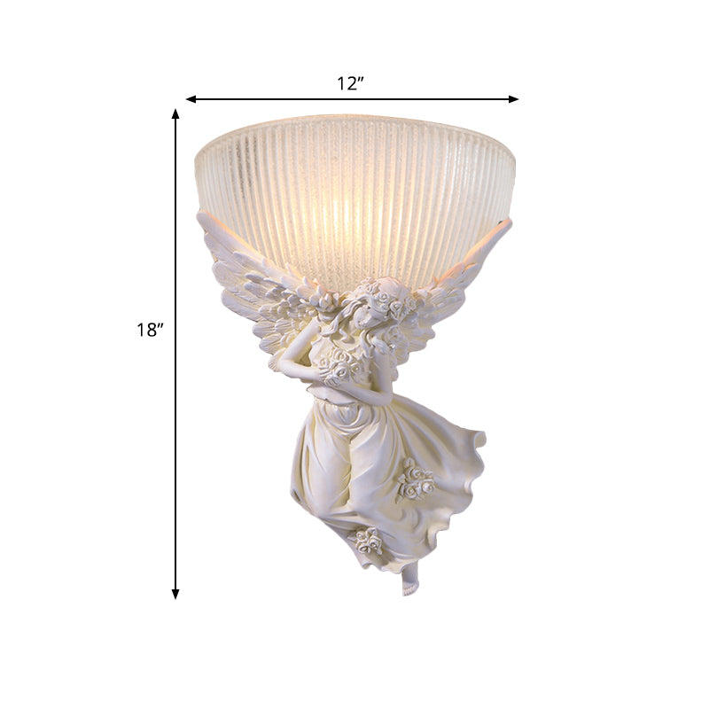 Lodge Style Bowl Frosted Glass Wall Sconce - 10/12 W 1 Bulb Gold/White Angel Design Left/Right