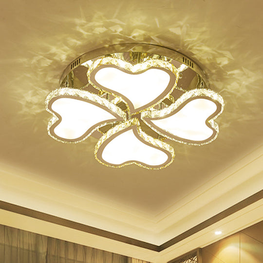 Crystal Heart-Shaped LED Chrome Ceiling Mount Light Fixture