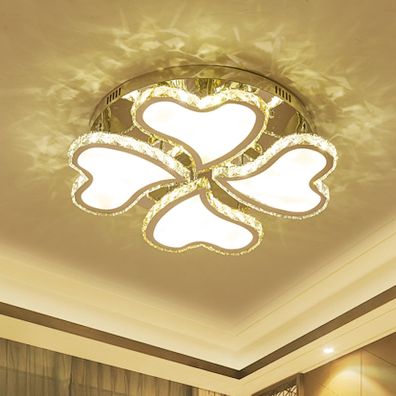 Crystal Heart-Shaped Led Chrome Ceiling Mount Light Fixture