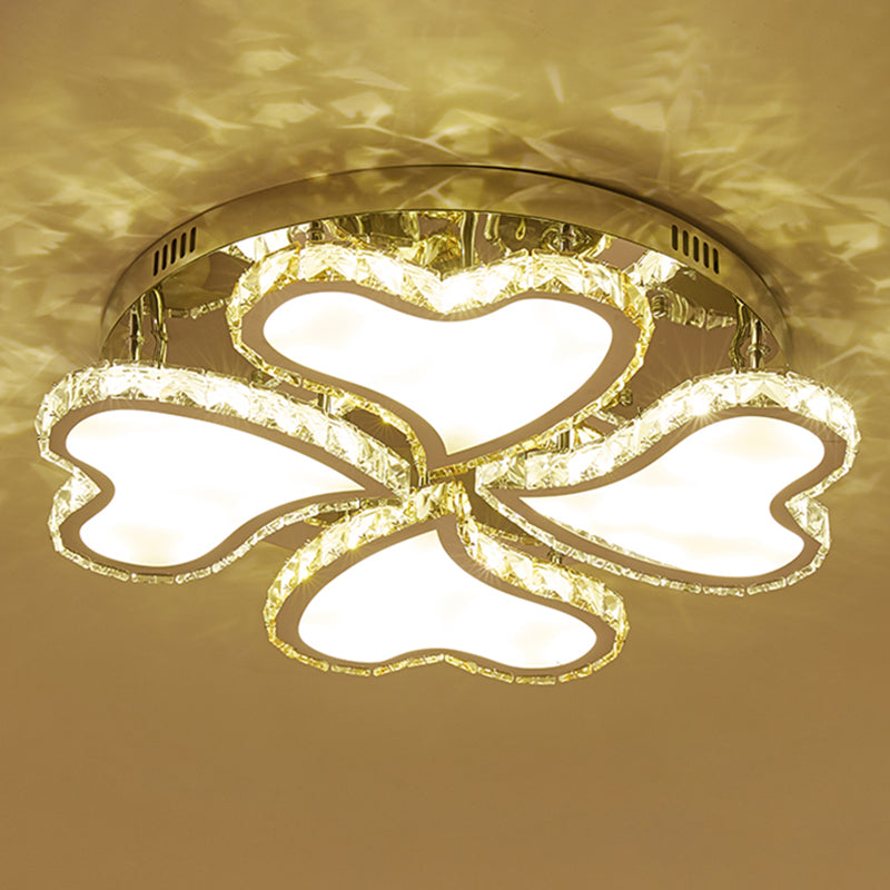 Crystal Heart-Shaped Led Chrome Ceiling Mount Light Fixture