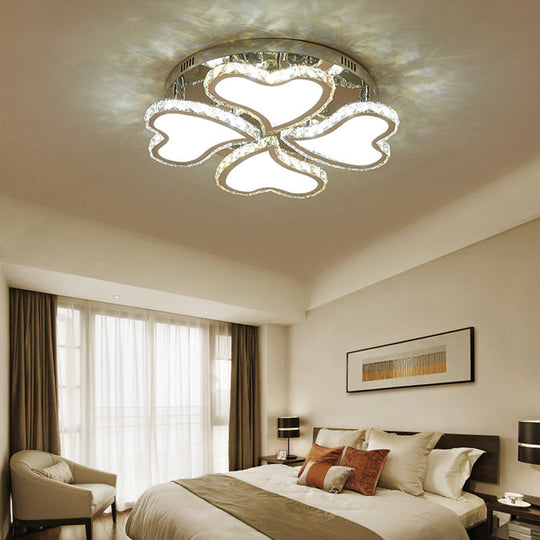 Crystal Heart-Shaped LED Chrome Ceiling Mount Light Fixture