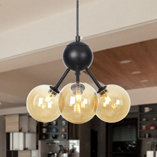 Industrial Orb Chandelier Lamp with Sputnik Design, Amber/Clear/Smoke Gray Glass, 3/9/12 Lights, 13"/27.5"/34" Wide