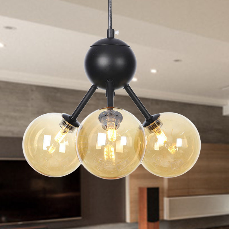 Industrial Orb Chandelier Lamp with Sputnik Design, Amber/Clear/Smoke Gray Glass, 3/9/12 Lights, 13"/27.5"/34" Wide