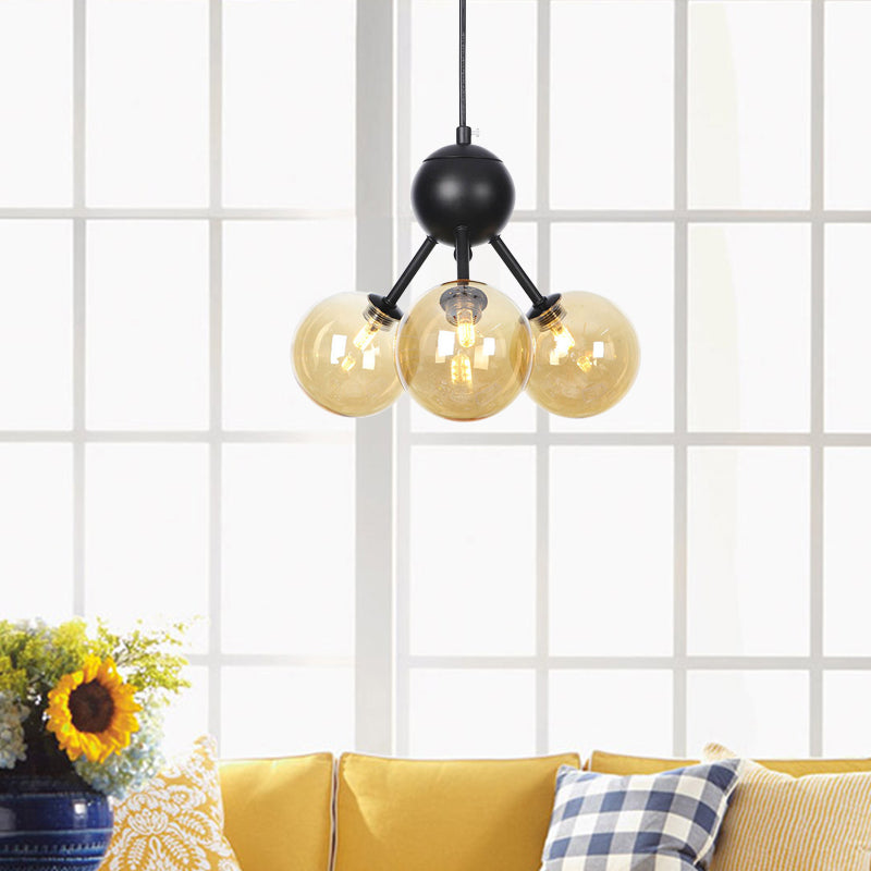 Industrial Orb Chandelier Lamp with Sputnik Design, Amber/Clear/Smoke Gray Glass, 3/9/12 Lights, 13"/27.5"/34" Wide