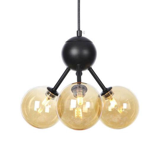 Industrial Orb Chandelier Lamp with Sputnik Design, Amber/Clear/Smoke Gray Glass, 3/9/12 Lights, 13"/27.5"/34" Wide